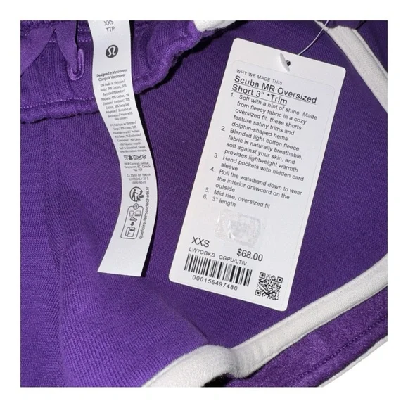 Lululemon Scuba MR Oversized Short 3" *Trim, College Purple Light Ivory Multi - Picture 6 of 10